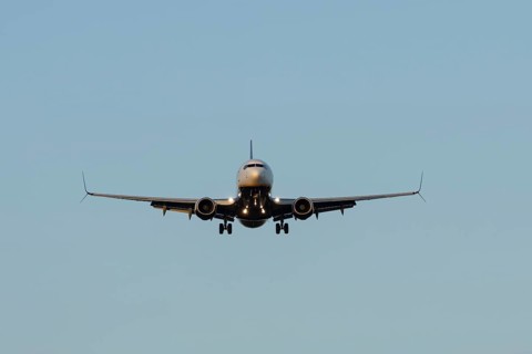 Boeing 737 jet passenger aircraft of Ryanair airways on approach to land, London Stansted airport,