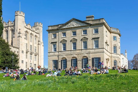 Students on lawn sunbathing, Royal Fort House architect James Bridges 1761, University of Bristol,