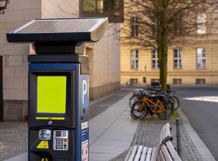 Modern parking machines, road traffic in Berlin
