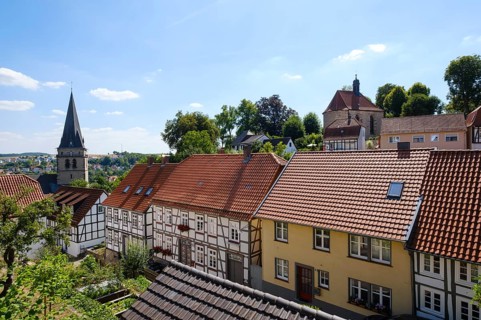 Old Town with Old Town Church and Erasmus Chapel, Warburg, North Rhine-Westphalia, Germany