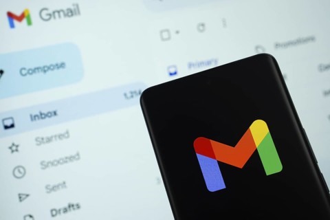 The logo of the Gmail is displayed on a smartphone screen, and the website gmail is visible on a