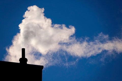 Exhaust fumes from a residential heating system, winter, Germany