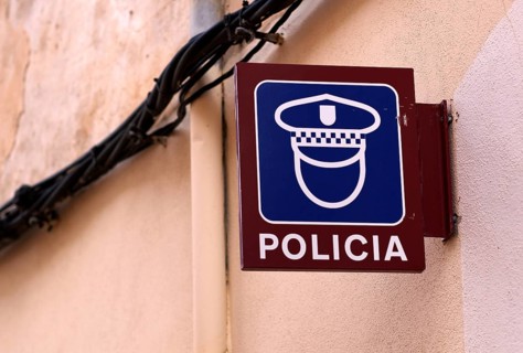 Sign, Police, Police station, Santa Maria del Camí, Calvià, Majorca, Balearic Islands, Balearic