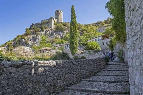 Medieval fortified and walled Ottoman village Po? itelj in the town of? apljina, south of Mostar,