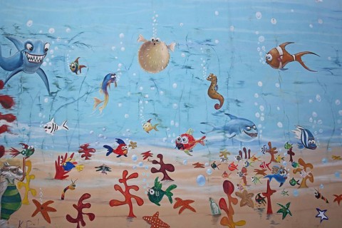 Mural underwater world, seabed, aquarium, fish, marine world, underwater, aquatic, animal world,