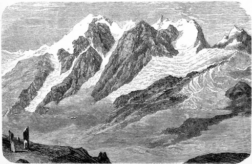 Snow-covered Ortler Alps in South Tyrol with the Ortler, glacier, Martell, district of Boten,