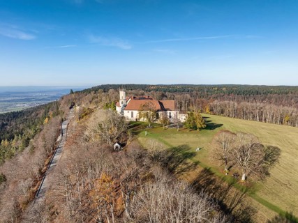 Aerial view of the 983 metre high Dreifaltigkeitsberg in the district of Spaichingen with the