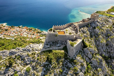 Starigrad Fortress and Omis seen from the air, Croatia