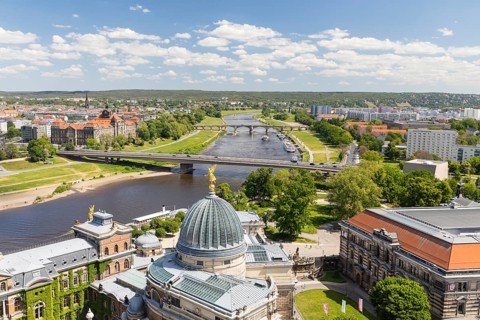View from the tower of the Church of Our Lady to the Academy of Fine Arts, Albertinum, Elbe, Karola