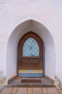 View of the entrance door of the pilgrims' house, St. Lorenzen, Bolzano, Trentino, South Tyrol,