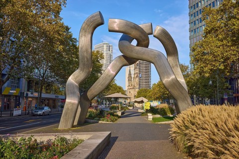 Sculpture Berlin and green area on the central reservation of Tauentzienstraße in Berlin, capital