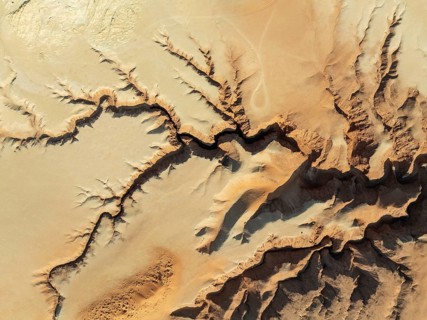 Canyon in the Tsondab Valley in the Namib Desert. Aerial view. Drone shot. Namibia