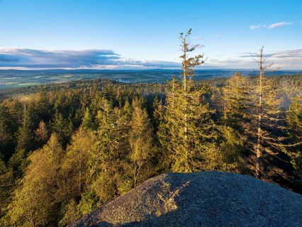 View from the Großer Haberstein over the forests of the Fichtelgebirge, Wunsiedel, Upper Franconia,