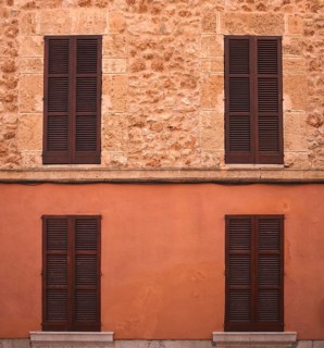 Facade, house wall, ochre-coloured, Alaró, Calvià, Majorca, Balearic Islands, Balearic Islands,