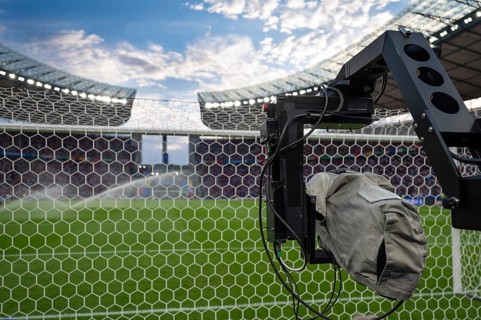 BERLIN, GERMANY - JULY 6, 2024: Euro 2024 quarterfinal match Nederlands vs Turkey. TV camera behind
