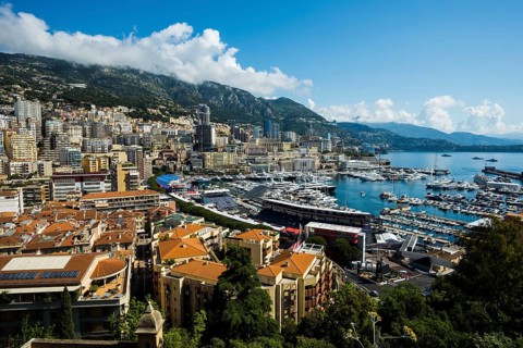 Panorama, Skyline with skyscrapers by the sea, Monte Carlo, Cote d'Azur, Monaco