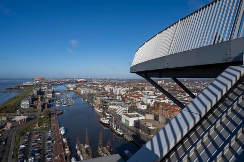Havenwelten, view from the observation deck of the Sail-City tower block, Bremerhaven, Bremen,