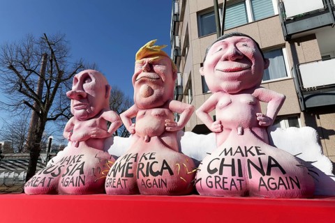 Autocrats Trump, Putin and Xi with big scrotums, Make America, Russia, China Great Again,