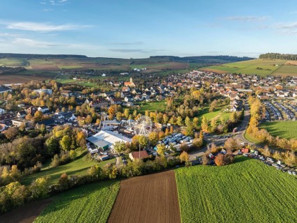 Aerial view of the town of Tengen, during the 734th Schätzele market, one of the most important