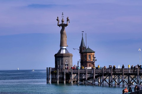 Imperia statue, historic pier, jetty, harbour, Lake Constance, Constance, Baden-Württemberg,