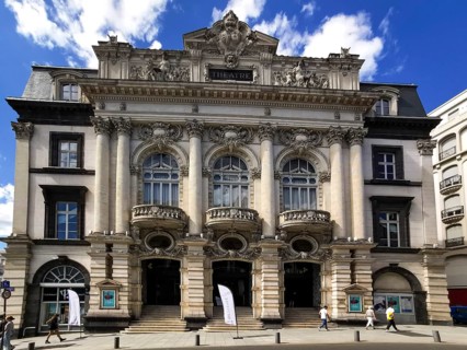 Clermont-Ferrand. The opera facade theatre built between 1891 and 1894 by Jean Teillard. Puy de