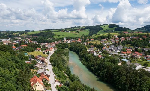 Drone image, Steinbach an der Steyr, Traunviertel, Upper Austria, Austria