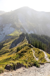 Hiking trail on the ridge from Flügenspitz to Leistchamm, Amden, St. Gallen, Switzerland