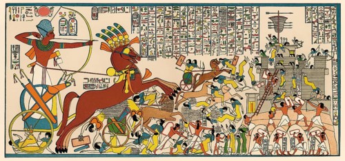 The siege of Dapur in 1269 BC on a mural in Ramesses II's temple in Thebes