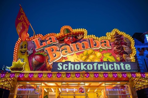 Sales stand, confectionery, sweets, chocolate fruit, advertising, neon lighting, Cannstatter Wasen,