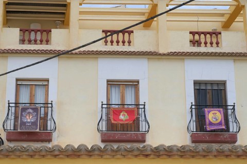 Balconies decorated for Semana Santa in Sorbas, Almeria, Spain