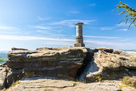 Triangulation column on the Großer Zschirnstein, Reinhardtsdorf-Schöna, Saxon Switzerland, Saxony,