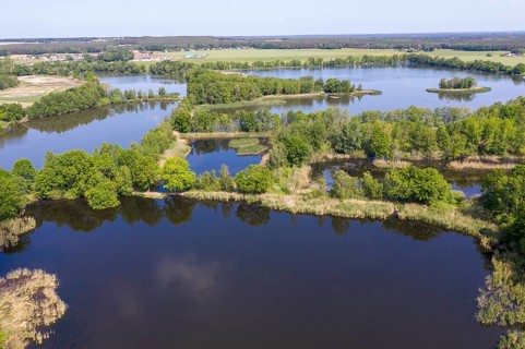 Aerial view of the Döbra ponds with Döbraer Neuteich, Kleiner and Großer Kaolinenteich,