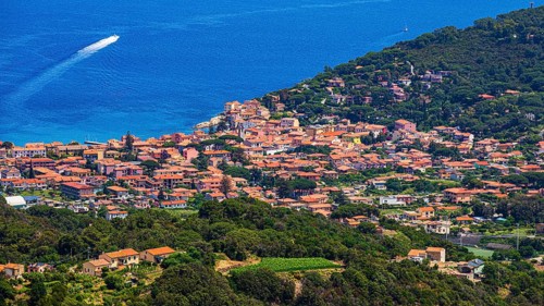 Marciana Marina, view from Marciana Alta, Elba Island, Tuscan Archipelago National Park, Tuscany,