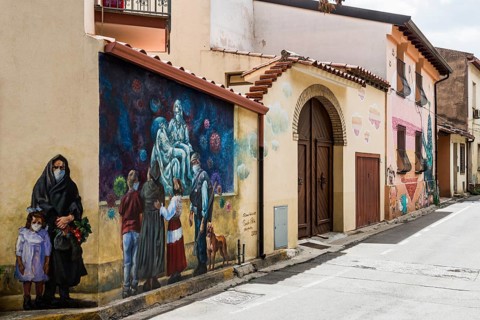 Wall painting, murals, graffiti, street art, San Sperate, Sardinia, Italy