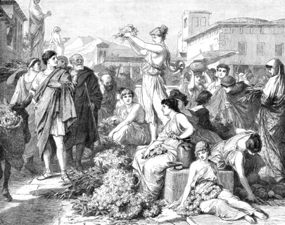 Flower market at Athens in ancient Greece