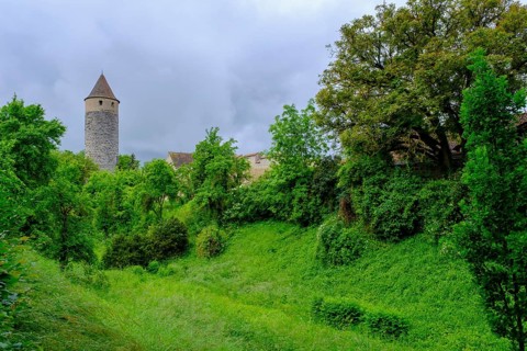 Town wall with town tower, Iphofen, Steigerwald nature park Park, Lower Franconia, Franconia,
