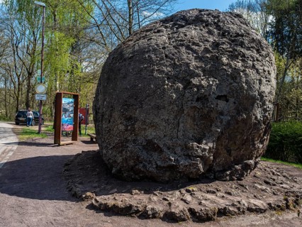 Largest lava bomb exhibited in village Strohn, near Daun, volcanic region, Eifel, Germany