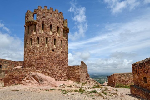 Tower on the Castell de Vilafamés, Castle, Vilafamés, Province of Castellón, Valencian Community,