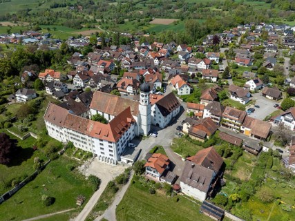 Aerial view of the former Augustinian canons' monastery and collegiate church in the Höri community