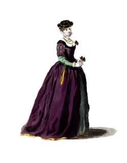 Historical clothing, fashion through the ages, style of dress of an English lady of standing in