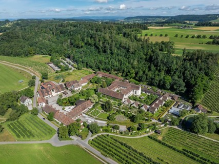 Aerial view of Ittingen Charterhouse, a former Carthusian monastery, today a cultural centre,