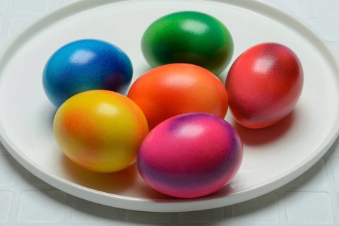 Coloured eggs on plate, Easter, Easter festival