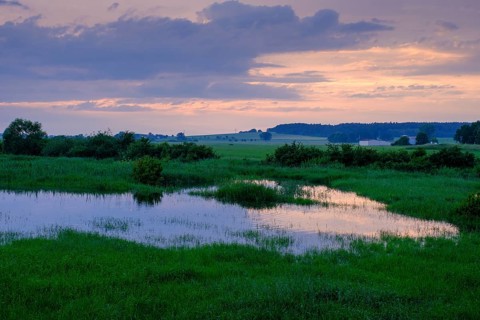 Sunset at the Altmühl, Bubenheim, Altmühltal, Middle Franconia, Franconia, Bavaria, Germany
