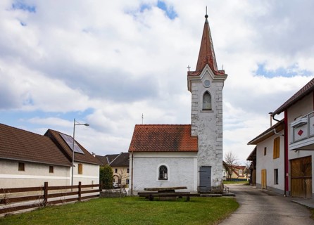 Village view, village church of Unterweitersdorf, Mühlviertel, Upper Austria, Austria