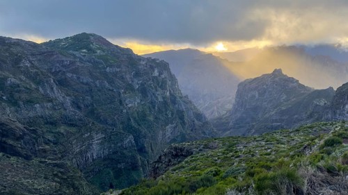 Sunset at Pico do Arieiro, hiking trail PR1, Madeira, Portugal