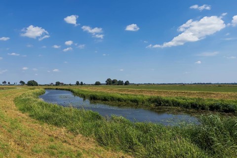 The Hunte, river, natural landscape, blue sky, nature, river course, Dümmer, Bohmte, Lower Saxony,
