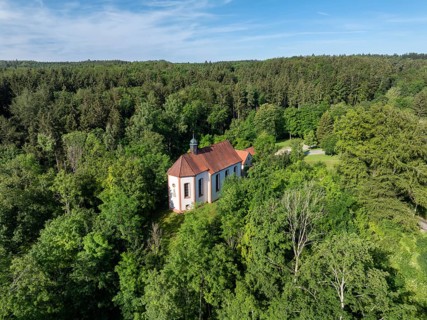 Aerial view of the Schenkenberg Chapel built in 1722, a pilgrimage chapel in a forest near