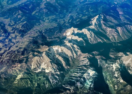 Aerial view from 11500 metres above sea level View of Ellmauer Halt 2, 344 metres high, highest