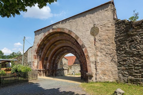 Romanesque portal as historical entrance to Altzella Monastery, Nossen, Saxony, Germany
