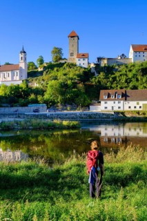Hiker, Rechtenstein an der Donau, Swabian Alb, Upper Danube, Upper Swabia, Swabia,
